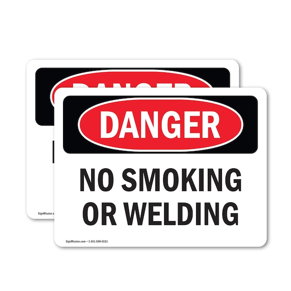 Signmission No Smoking Or Welding Danger Sign, Vinyl Decal, 10in W x 7in L, 2PK OS-2PACK-DS-D-710-L-2438 - main